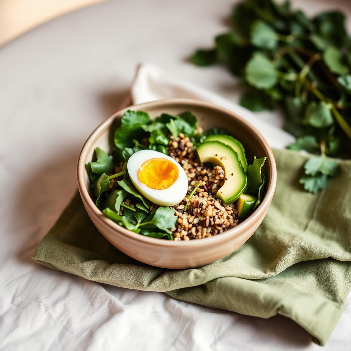 Eiwitrijke salade met ei, avocado en quinoa
